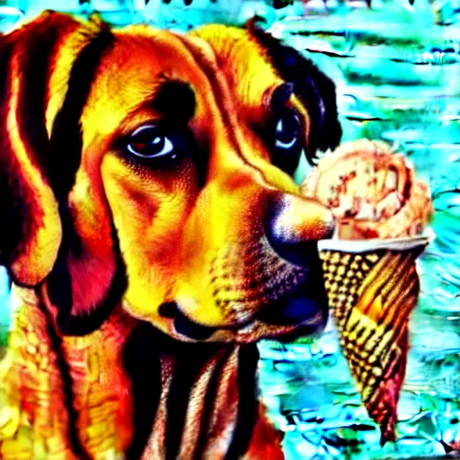 Image similar to painting of a dog eating ice cream