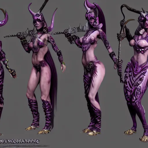 Image similar to Realistic Slaanesh daemonettes from Warhammer in a Total War game, Highly Detailed