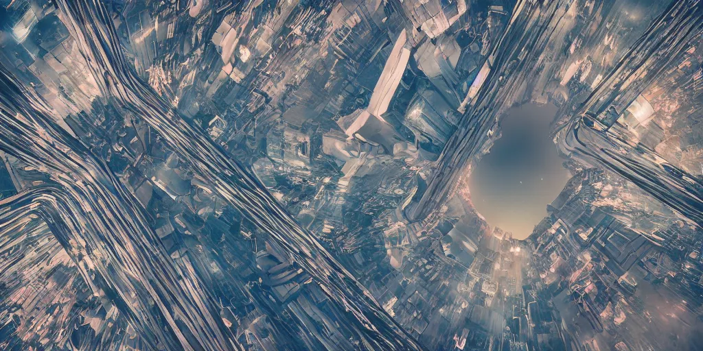 Image similar to cinematic street shot of a antigravity future flying city saint petersburg on earth orbit, telephoto, anamorphic cinematography, beautiful composition, color theory, leading lines, photorealistic, moody volumetric lighting