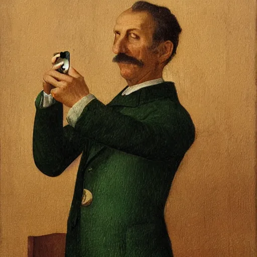 Prompt: Luigi doing selfie, artwork by Franz Sedlacek,