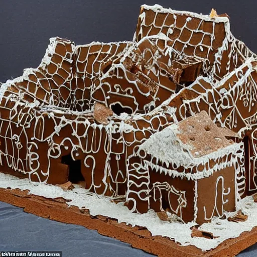 Image similar to dilapidated ruined city made of gingerbread, wreckage of a full - sized towering gingerbread cityscape, dramatic, award - winning photography