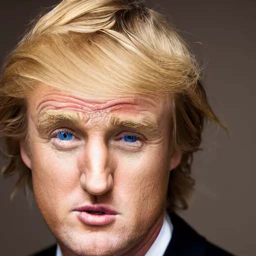 Image similar to close - up portrait of owen wilson as donald trump, studio photograph