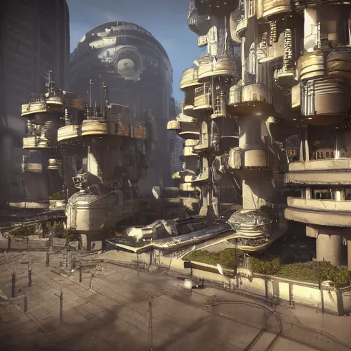 Image similar to A futuristic steampunk city during war, unreal engine, 8k render, octane render