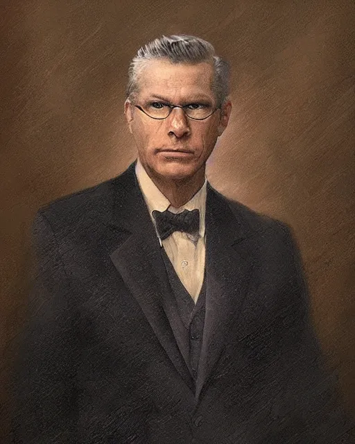 Prompt: portrait of a 1 9 4 2 united states president, who is a young man a scholarly appearance, detailed face, 2 0 th century, highly detailed, cinematic lighting, digital art painting by greg rutkowski