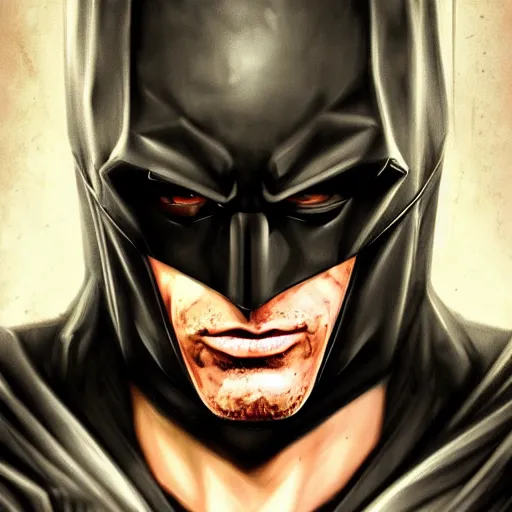 Image similar to portrait of broken batman, intricate, photoreal elegant, highly detailed, centered, grungy, digital painting, artstation, concept art, smooth, sharp focus,