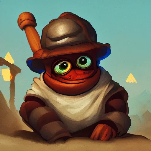 Image similar to pepe the miner, detailed, artstation, dramatic light