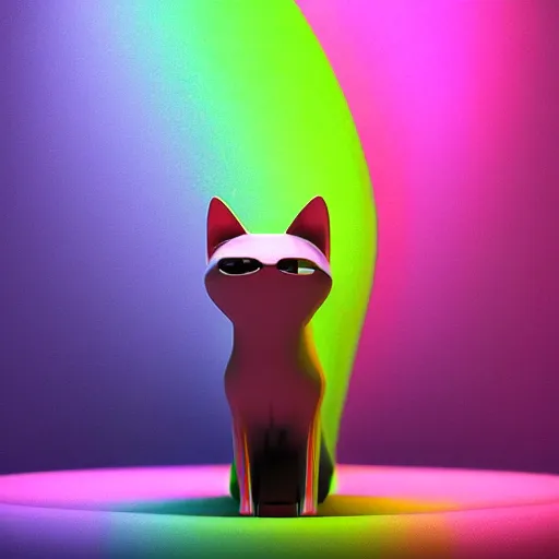 Image similar to 3d rainbow cat character by Beeple, 3/4 view