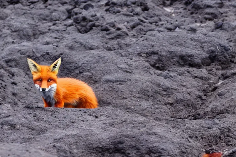 Prompt: A fox in lava