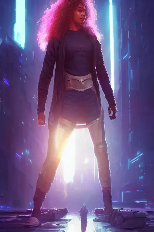 Image similar to portrait of cyborg Hermione Granger in cyberpunk, neon lighting, night city, digital art from artstation by Ruan Jia and Mandy Jurgens and Artgerm and william-adolphe bouguereau and Greg Rutkowski and Wayne Barlowe