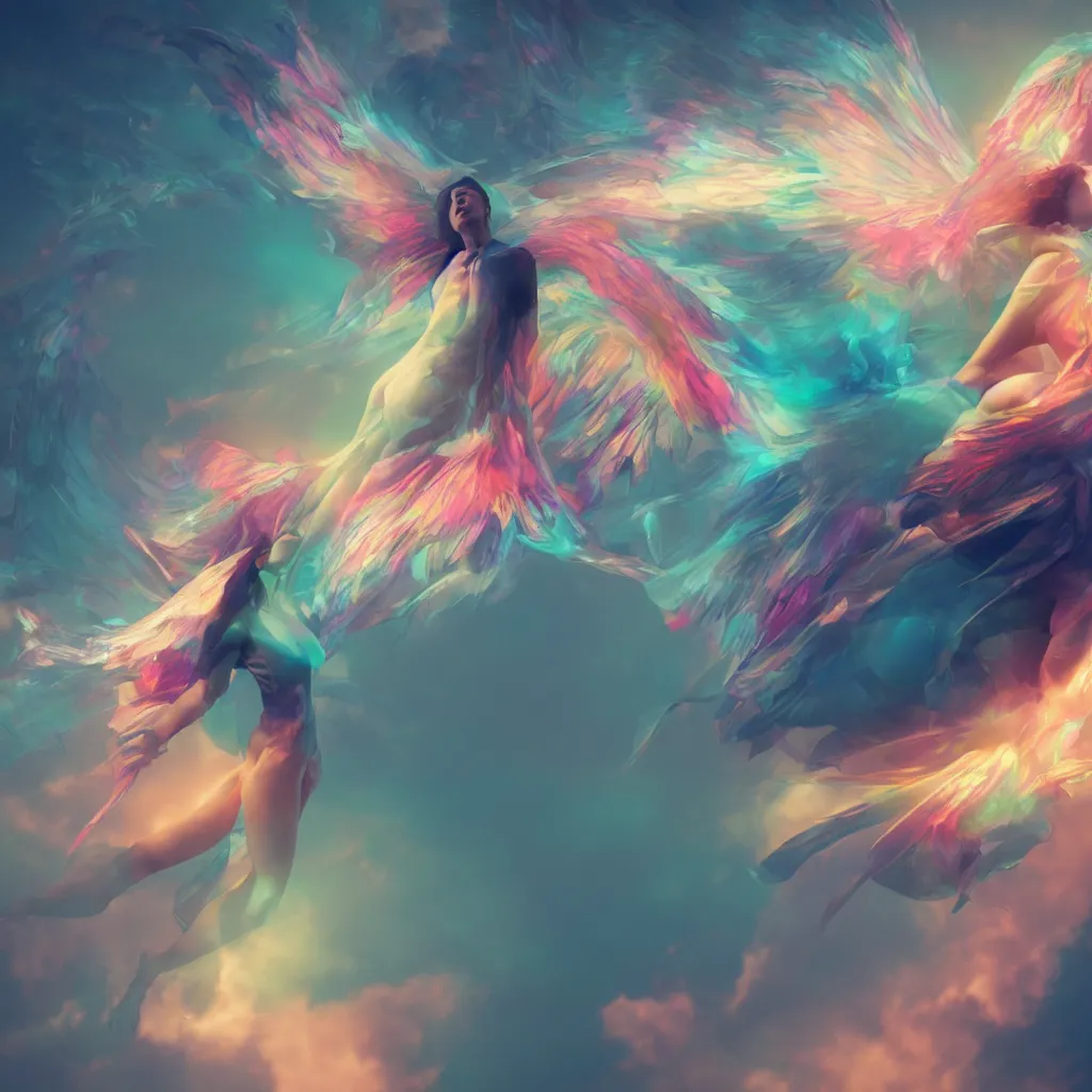 Image similar to woman with wings, concept art, digital art, octane render, xray melting colors