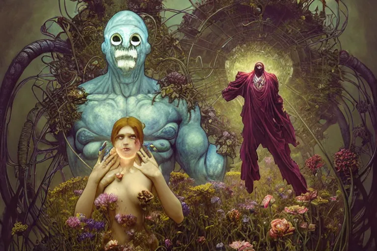 Prompt: the platonic ideal of flowers, rotting, insects and praying of cletus kasady carnage thanos dementor doctor manhattan chtulu mandelbulb spirited away bioshock davinci heavy rain, d & d, fantasy, ego death, decay, dmt, psilocybin, art by artgerm and greg rutkowski and alphonse mucha and john bauer