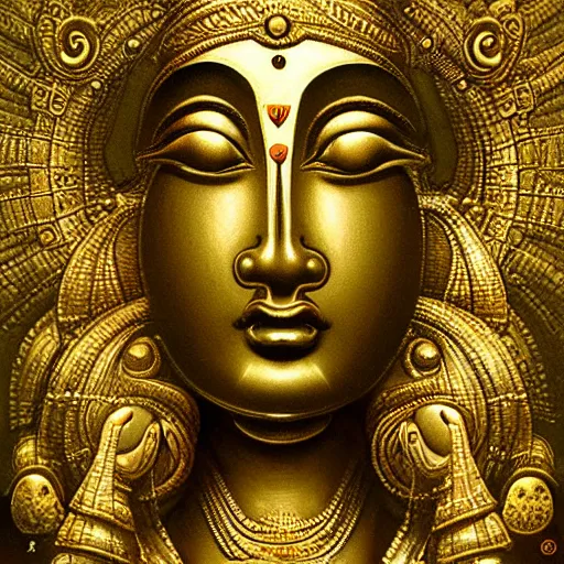 Prompt: logo profile photo of a brass hindu goddess by beksinski, mc escher tesselation, artstation