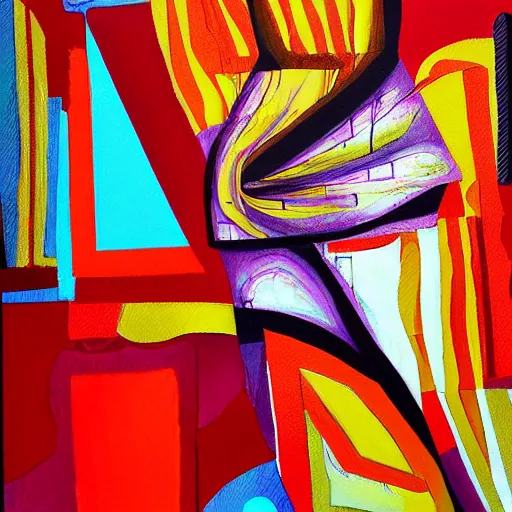 Prompt: the abstract painting of an image of a lady artistic flat illustration by Yasemin Karabenli, acrylic paiting