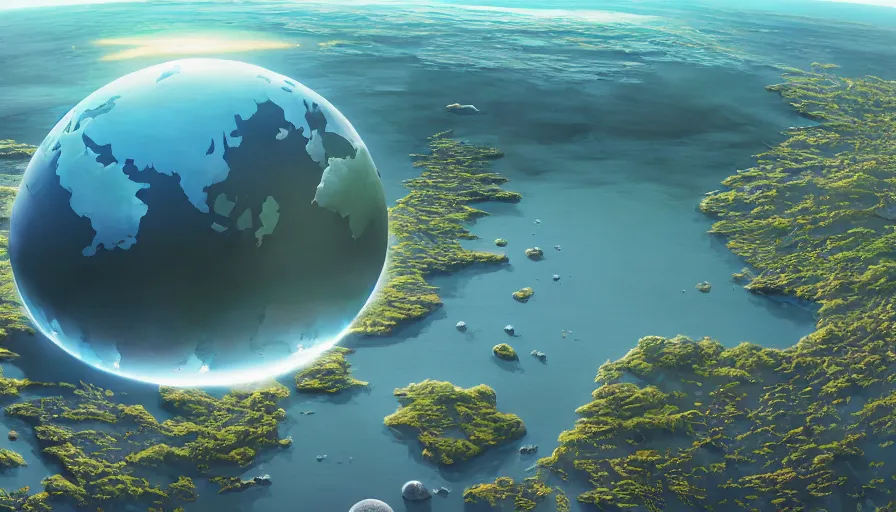 Image similar to A highly detailed matte painting of the Earth from Space, by Studio Ghibli, Makoto Shinkai, by Artgerm, by beeple, by Greg Rutkowski, volumetric lighting, octane render, 4K resolution, trending on artstation, masterpiece