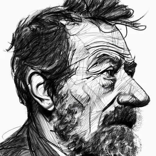 Image similar to a realistic yet scraggly portrait sketch of the side profile of a stern and sophisticated bryan cranston, trending on artstation, intricate details, in the style of frank auerbach, in the style of sergio aragones, in the style of martin ansin, in the style of david aja, in the style of mattias adolfsson