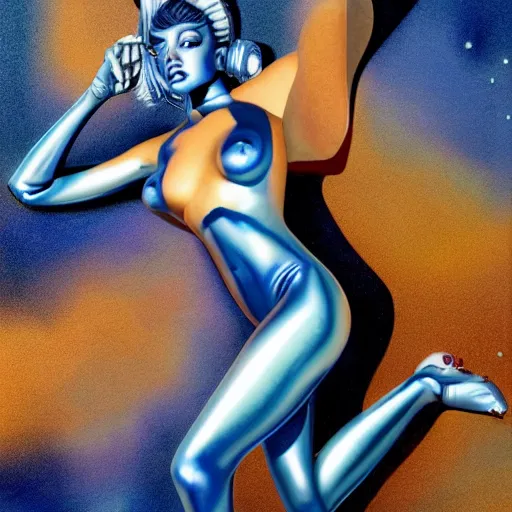 Image similar to portrait of blue alien female astronaut by Sorayama