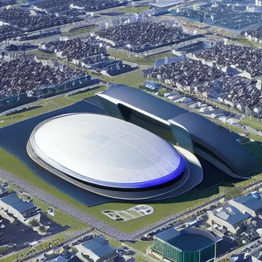 Image similar to a futuristic stadium floating in space