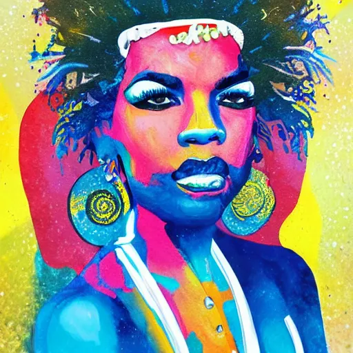 Image similar to a beautiful messy painting of the goddess of Funk.