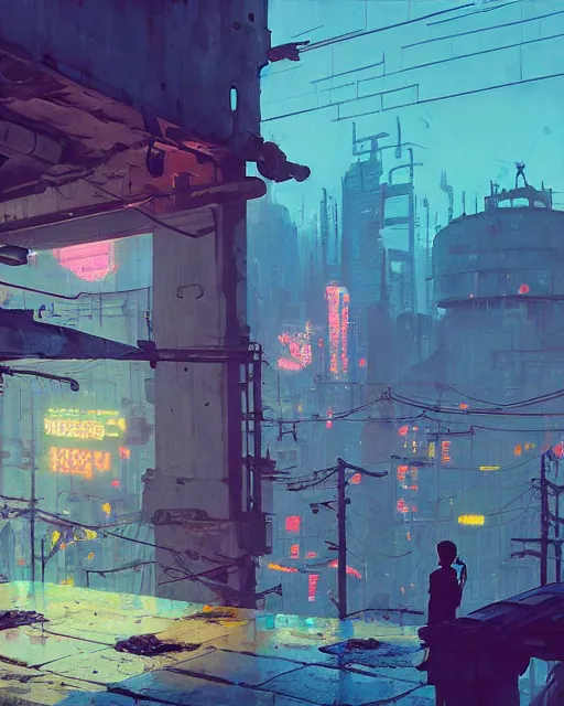 Prompt: painting of old ruined cyberpunk ukraine, detailed, by simon stalenhag, cory loftis, james gilleard, atey ghailan, makoto shinkai, goro fujita, studio ghibli, rim light, exquisite lighting, clear focus, very coherent, plain background, soft painting