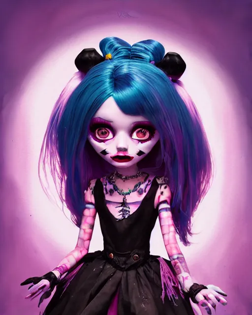 Image similar to watercolor portrait of monster high draculaura doll, stephen bliss, unreal engine, by greg rutkowski, loish, rhads, makoto shinkai and lois van baarle, ilya kuvshinov, rossdraws, global illumination, radiant light, detailed and intricate environment, watercolor lighting