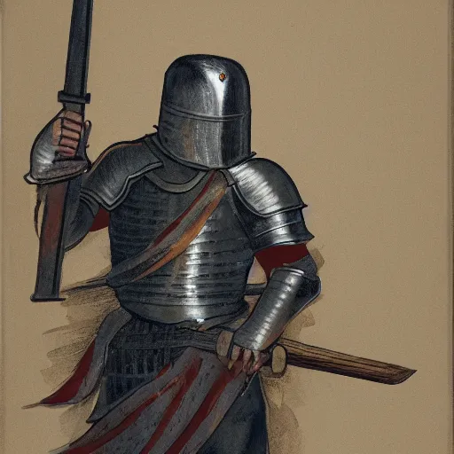 Image similar to a picture of a knight wielding a machine gun