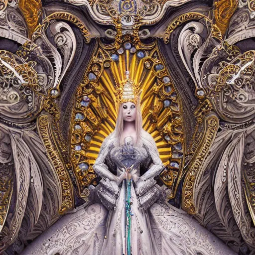 Image similar to queen of heaven, ornate and intricate, hyper detailed, stunning, surreal, 4 k, octane render