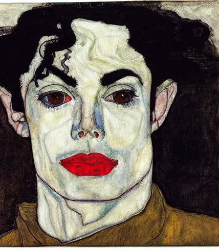 Image similar to portrait of michael jackson by egon schiele, intense desire, high quality, high detail