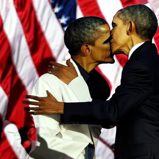 Prompt: obama kissing obama with his hand on his face