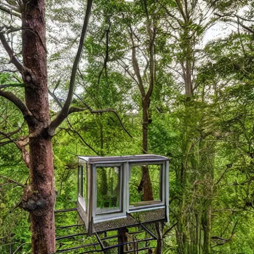 Image similar to view of the forest through a window in a tree house