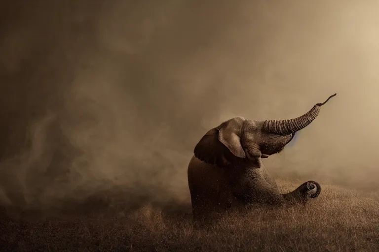 Image similar to ultra realistic nature photography, picture of ( subject : a cigar smoked by an elephant ). the scene is set in a cigar lounge, a very smokey atmosphere, small thick clouds of cigar smoke, artstation, focus on the cigar, extremely detailed and crisply sharp cigar, hyperrealistic smoke, sigma, 4 k