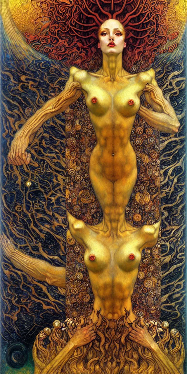 Image similar to Divine Chaos Engine by Karol Bak, Jean Delville, William Blake, Gustav Klimt, and Vincent Van Gogh, symbolist, visionary