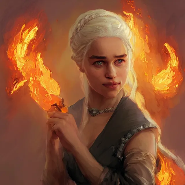 Image similar to Daenerys Targaryen as a firebender, portrait, elegant, intricate, digital painting, artstation, concept art, smooth, sharp focus, illustration, art by konstantin korovin and Daniel F. Gerhartz and john howe