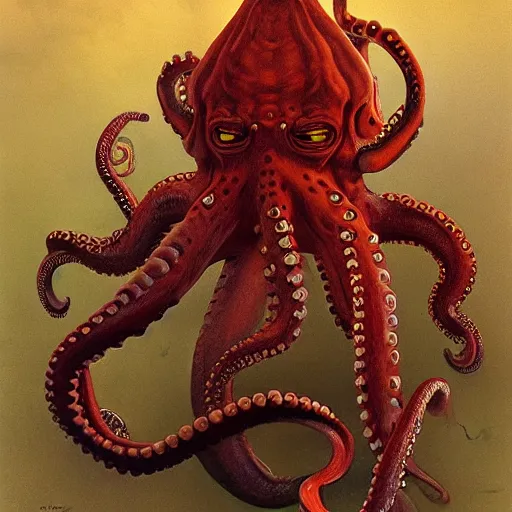 Prompt: torso portrait of an humanoid octopus warrior, by Gerald Brom on Artstation