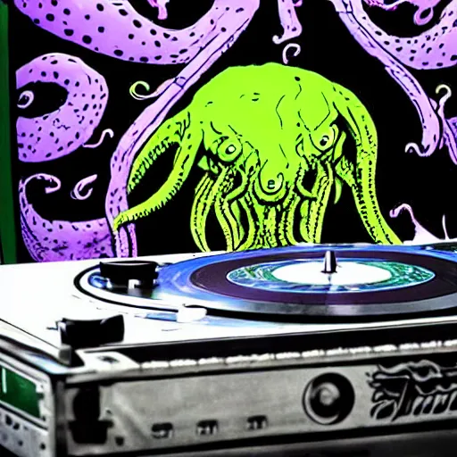 Image similar to cthulhu on the dj decks