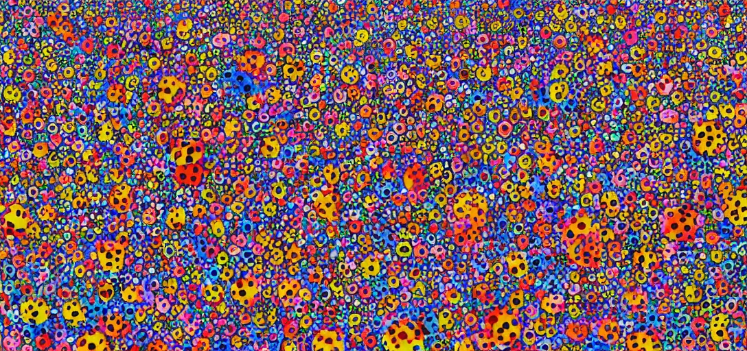 Image similar to clown apocalypse by yayoi kusama