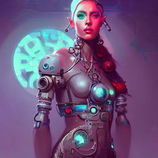 Image similar to a portrait of a beautiful cybernetic hippie, cyberpunk concept art by pete mohrbacher and wlop and artgerm and josan gonzales, digital art, highly detailed, intricate, sci-fi, sharp focus, Trending on Artstation HQ, deviantart, unreal engine 5, 4K UHD image