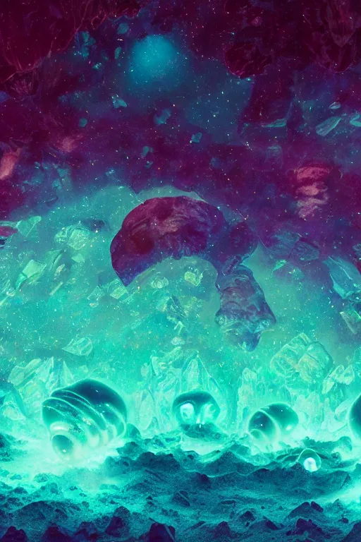 Prompt: tardigrades!!! symmetry!! a dream of a surreal alien landscape, no gravity, full of tardigrades, diffused light, surreal environmental color, crystal formations not responding to the laws of physics, ray tracing, beautiful rays of light in the cosmic dust, color aberration 4 k