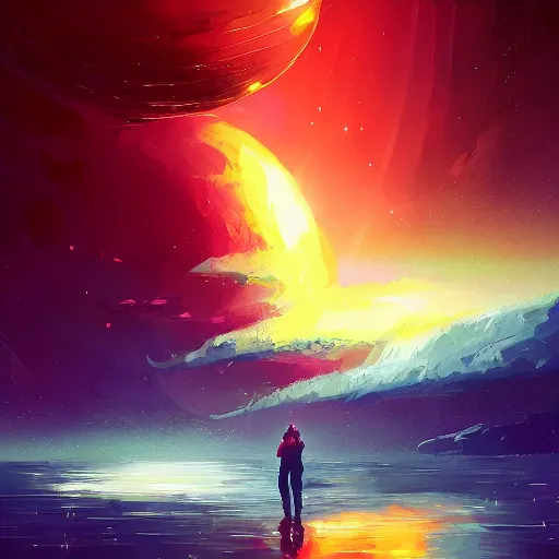 Image similar to eisberg floating in space, by anato finnstark, by alena aenami, by john harris, by ross tran, by wlop, by andreas rocha