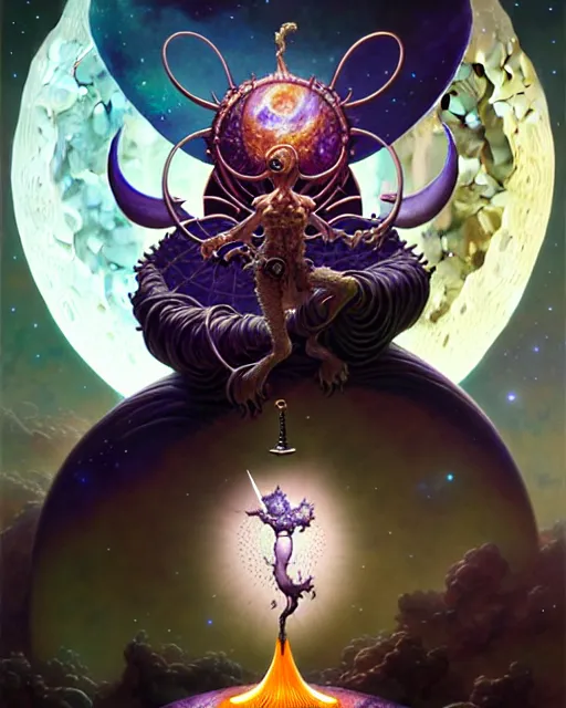 Image similar to the moon tarot card, fantasy character portrait made of fractals, ultra realistic, wide angle, intricate details, the fifth element artifacts, highly detailed by peter mohrbacher, hajime sorayama, wayne barlowe, boris vallejo, aaron horkey, gaston bussiere, craig mullins