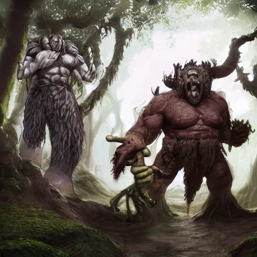 giant ettin with two heads, ettin from dungeons and | Stable Diffusion