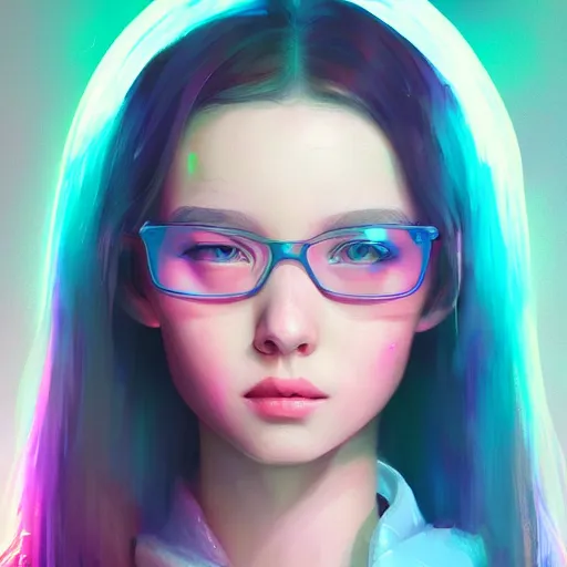 Image similar to portrait of teen girl, art by Ross tran, vivid color palette, digital painting, 3D, octane render, post process in Photoshop, highly detailed