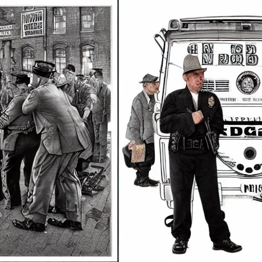 Image similar to hybrid of pig and nyc policeman, annoyed, ultra detailed, photo realistic, style of norman rockwell.