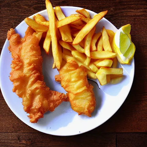 Prompt: british fish and chips plate, highly detailed photograph