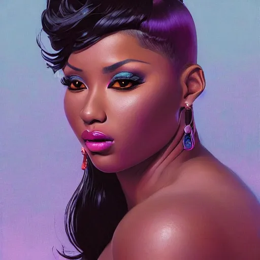 Image similar to 4k headshot of thicc Nikki Minaj from Macfarlane comics, killing with green fire by Craig Mullins, ilya kuvshinov, krenz cushart, epic , artgerm trending on artstation by Edward Hopper and Dan Mumford and WLOP and Rutkovsky, beksinski carl spitzweg moebius and tuomas kocar, intricate artwork by caravaggio, Unreal Engine 5, Lumen, Nanite , 4K headshot of godlike clown with defined arms and open hands and bloody clothes with giant mandala wings , intricate face , flawless anime cel animation by Kentaro Miura, psychedelic , highly detailed upper body , professionally post-processed , beautiful, scary, symmetry accurate features, epic, octane rendered, anime masterpiece, accurate