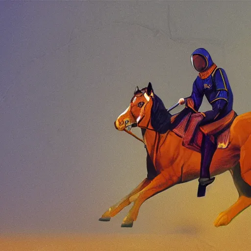 Image similar to concept art of a horse riding on the astronaut