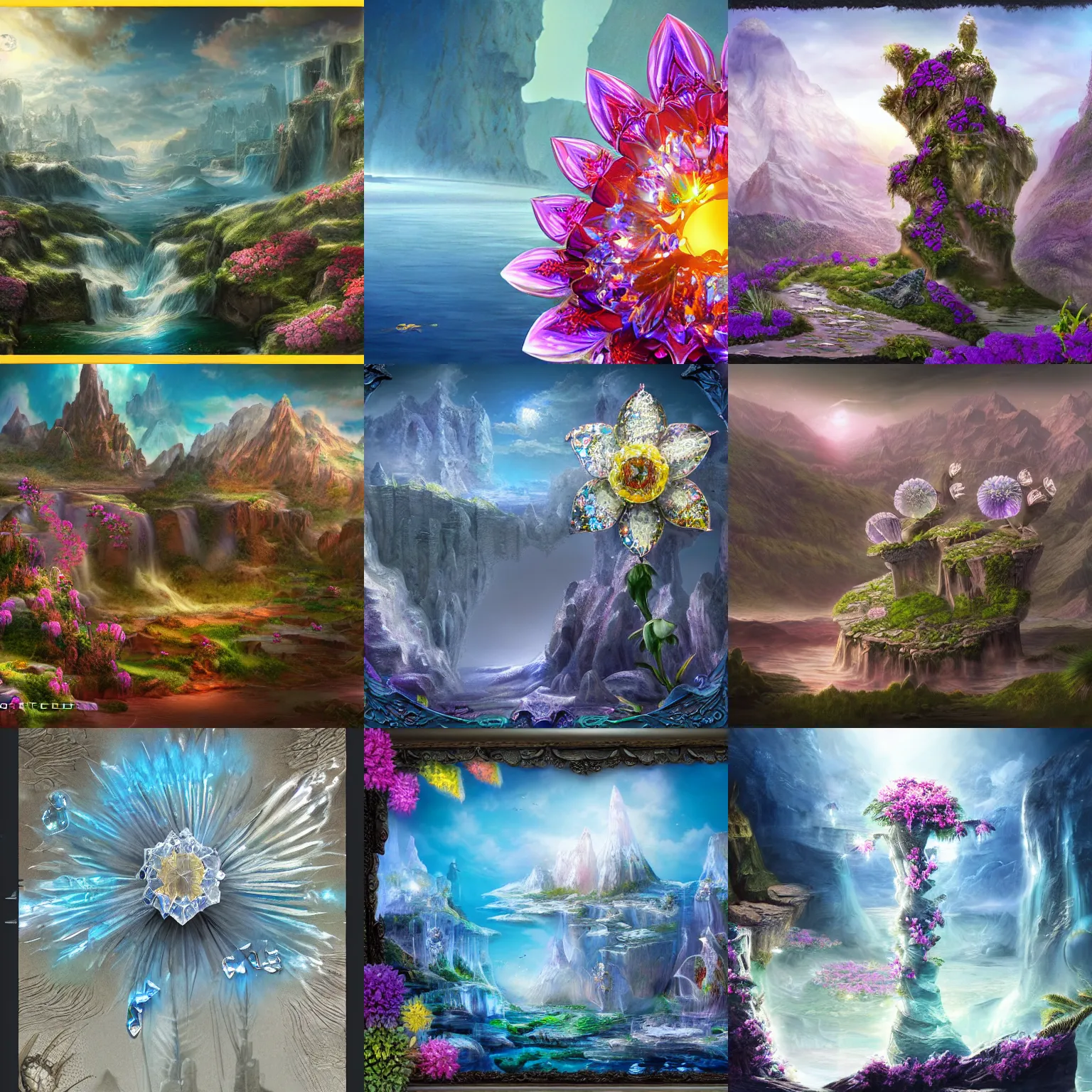 Prompt: crystal flower, highly detailed matte painting