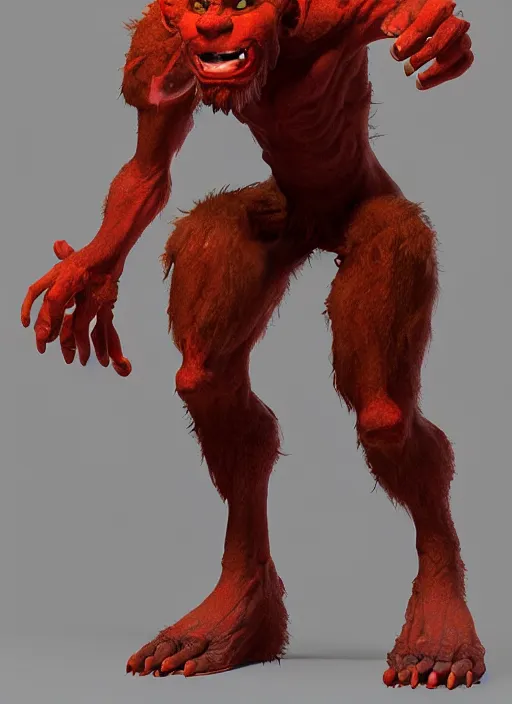 Image similar to а fantasy Proto-Slavic skinny red troll creature inspired blizzard games, full body, detailed and realistic, 4k, trending on artstation, octane render