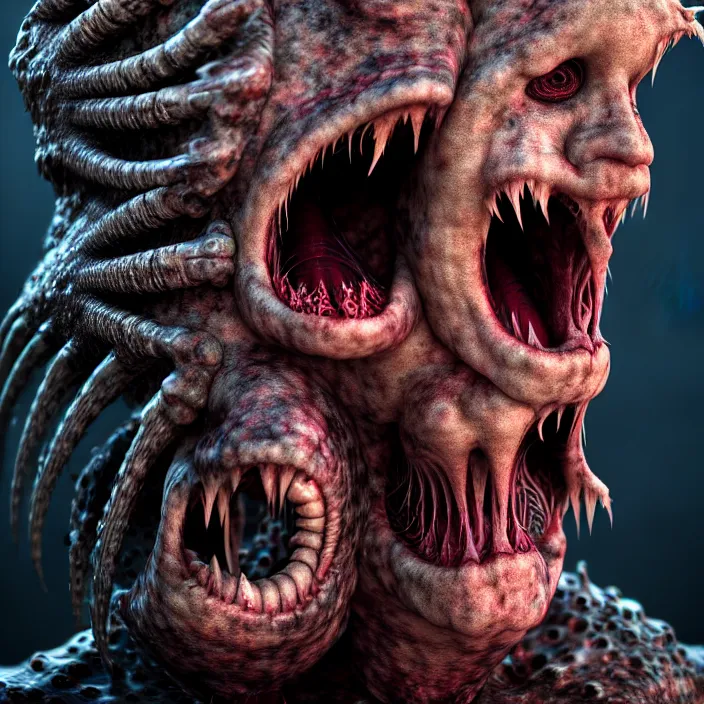 Image similar to gary busey as a monster designed by hr giger, colorful horror video game, sci fi horror,, body horror, unreal engine, octane render, depth of field, cycles render, hd