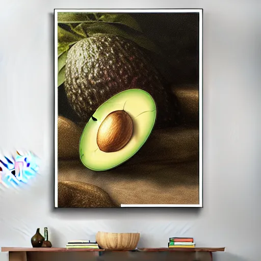 Prompt: man in a cave eating an avocado, landscape ultrarealistic, photorealism, golden ratio, art canvas, award winning, masterpiece, trending on artstation 8 k 1 5 0 mpx