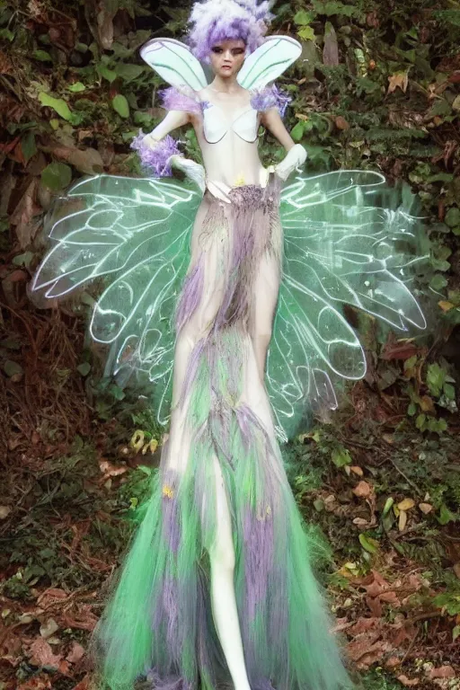 Image similar to scifi ethereal forestfolk cybernetic fairy valentino fashion, cinematic